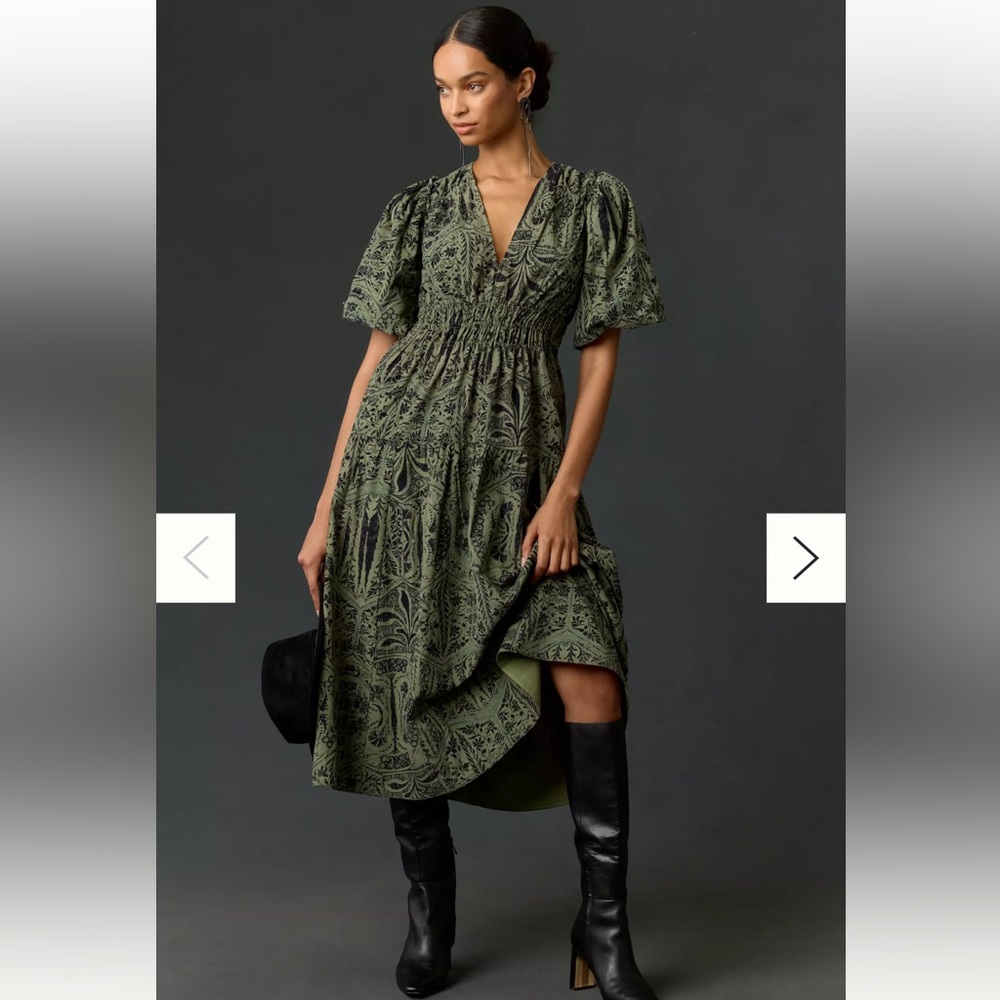 Pilcro Olive Patterned Midi Dress